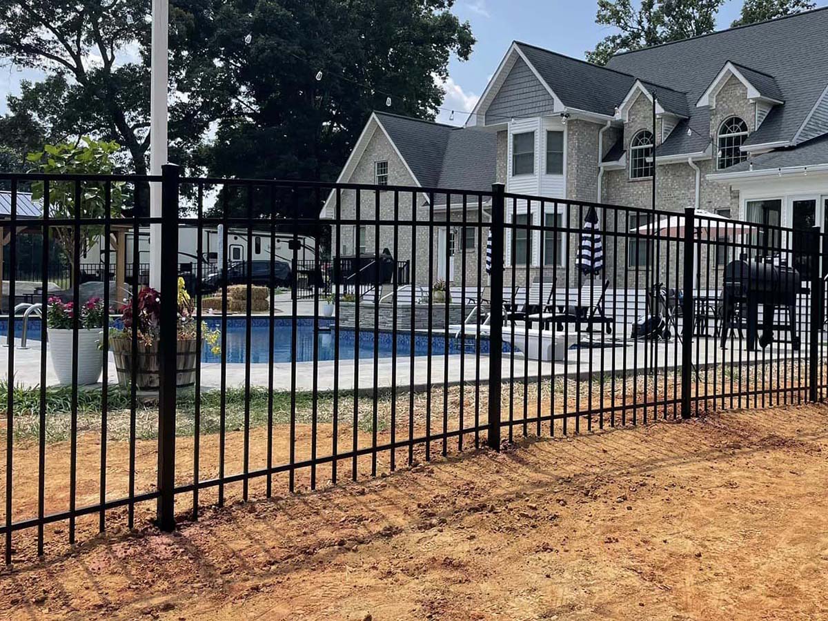 Fence with Mooresville North Carolina 3 Rail Extended Bottom Wrought Iron Fence Installation Company in Charlotte Metro Area
